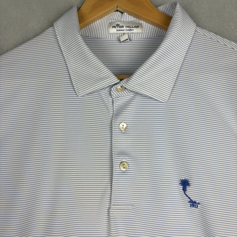 Peter Millar Summer Comfort Polo Mens XL Blue White Striped Performance Golf